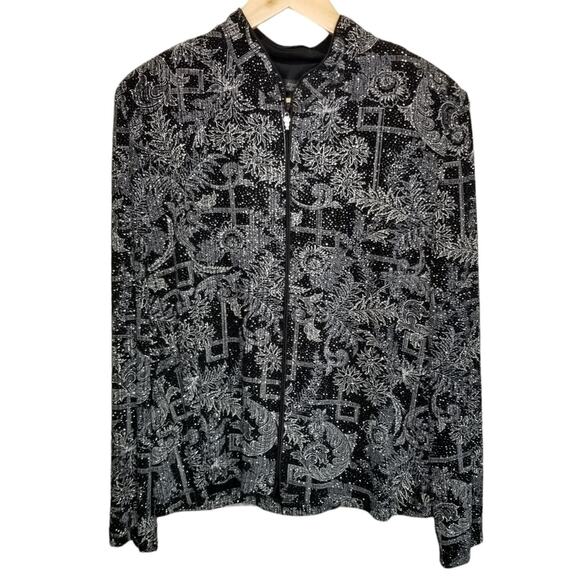 Dressbarn Jacket Womens 16 Plus Black Silver Glitter Dress Zip up - Picture 1 of 6